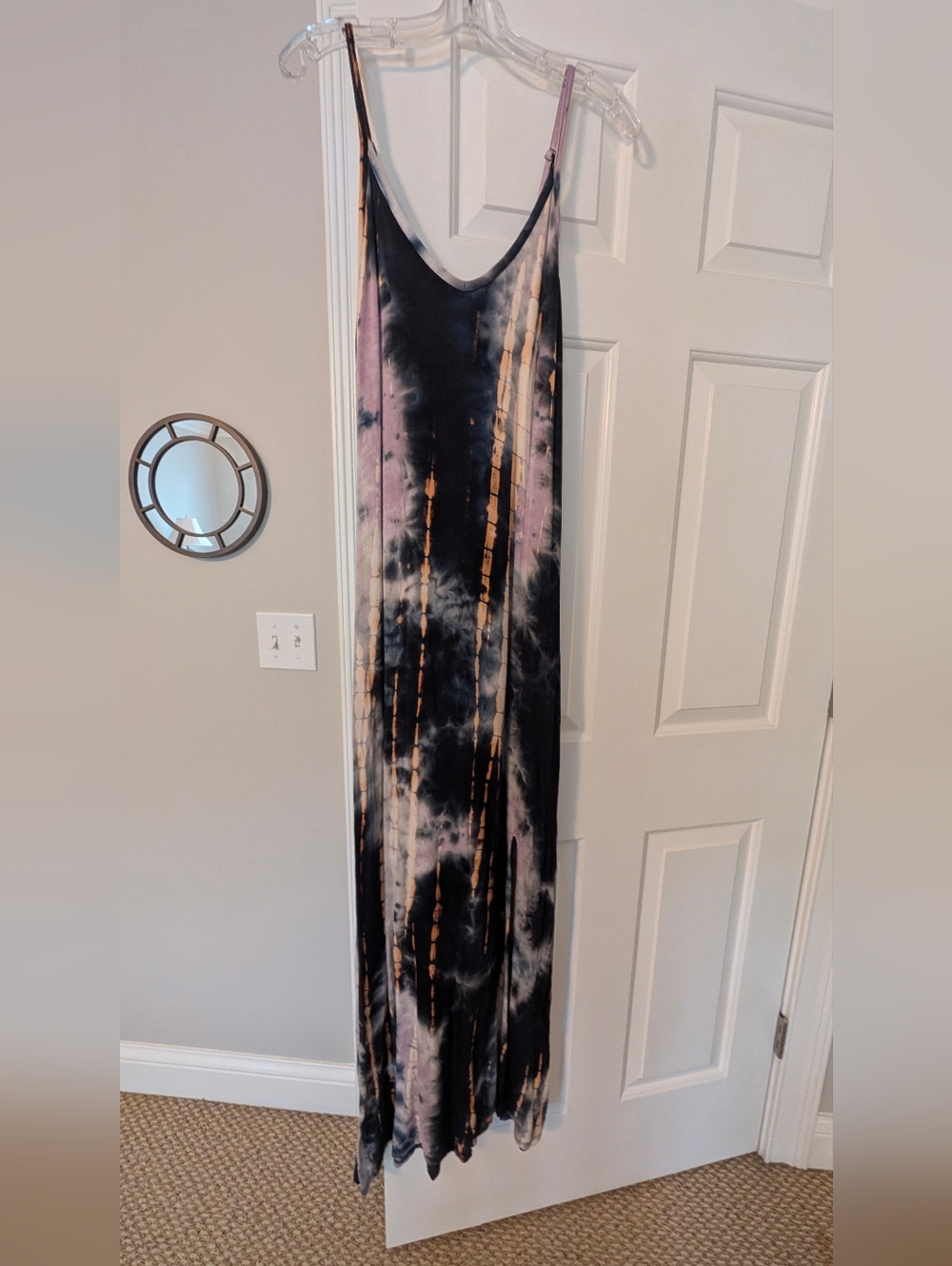 Tie-Dye Maxi Slip Dress in Black and Mauve